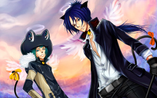 Anime couple sky clouds cat - a couple of anime characters free wallpaper