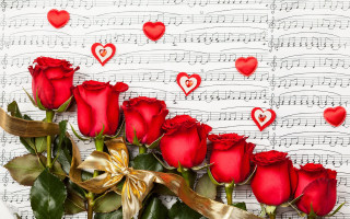 Red roses musical notes hearts - musical note free wallpaper