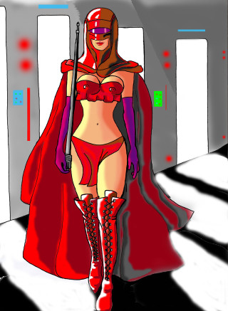 Woman red costume cape hallway - a red costume free wallpaper