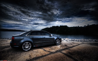 Car parked road water cloudy 2 - dark atmosphere free wallpaper