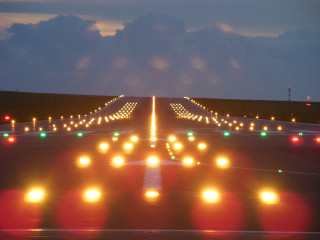 Runway lights plane night sky - epsylon point free wallpaper