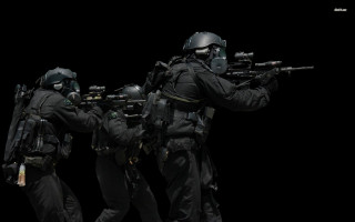 Soldiers black uniforms guns helmets - action scene free wallpaper