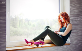 Woman sitting window sill legs - anna haifisch free wallpaper