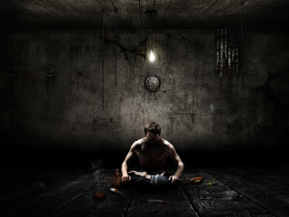 Man sitting dark room clock 4 - dark art free wallpaper