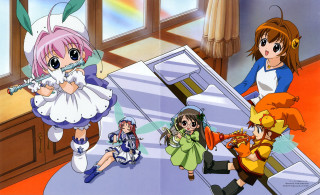 Anime girls table rainbow background - a table free wallpaper for desktop