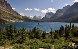 Lake mountains trees boat sky - cleve gray free wallpaper