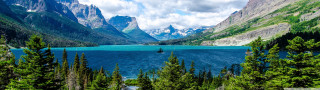 Lake mountains trees boat water 3 - mountain and trees free wallpaper