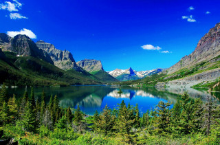 Mountain lake trees mountains blue - a mountain lake free wallpaper for desktop