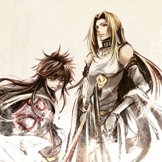 Anime characters swords fight action - one holding free wallpaper for tablet