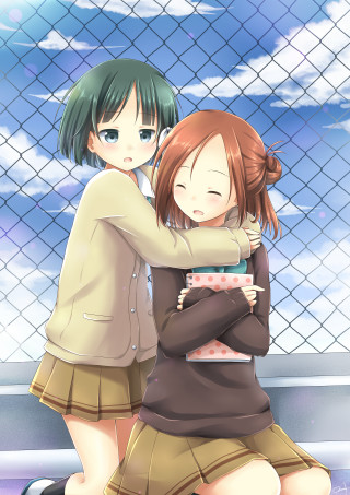 Girls hugging fence fenced area - two girl free wallpaper for mobile