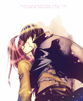 Anime couple hugging snow falling - a couple of anime characters free wallpaper for mobile