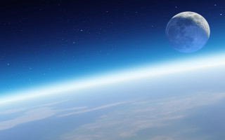 Earth view space moon stars 5 - a moon in the distance free wallpaper