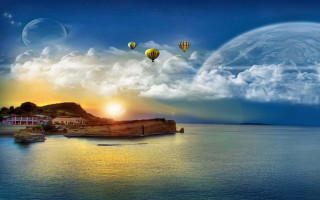 Sunset hotairballoons magicrealism mattefantasy astronaut - hot air balloon free wallpaper
