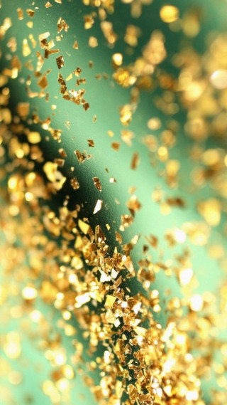 Green background gold glitter flying - free 3d render wallpaper