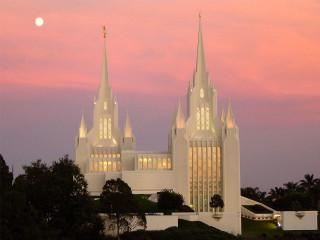 Large white church full moon - modernism free wallpaper