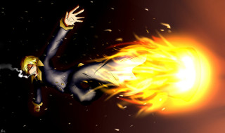 Woman black suit flying fireball - a fireball free wallpaper