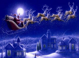 Santa claus sleigh village night - a santa claus sleigh free wallpaper