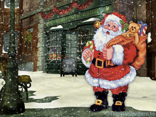 Santa teddy bear snow christmas - a christmas tree free wallpaper for desktop