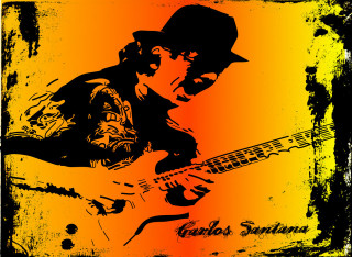Man hat guitar grungy orange - artwork free wallpaper