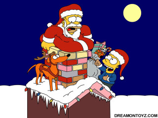 Cartoon santa chimney reindeers presents 2 - him free wallpaper