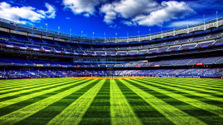 Baseball stadium green field blue 4 - a baseball stadium free wallpaper