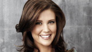 Woman smiling gray background necklace - brown hair free wallpaper