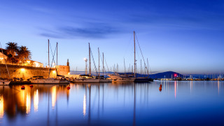 Harbor boats night city blue - a harbor free wallpaper
