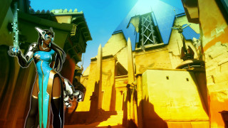 Woman blue dress clock tower - a clock tower in the background free wallpaper