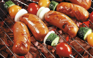 Grill sausages vegetables cooking barbecue - broccoli free wallpaper