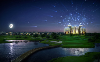 Night golf course fireworks river - firework free wallpaper