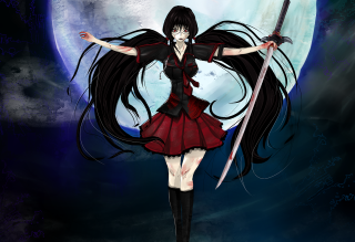 Woman long black hair sword - a full moon free wallpaper