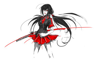 Woman red dress sword black 2 - a red dress holding free wallpaper