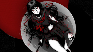 Woman black dress sitting plate - blood free wallpaper