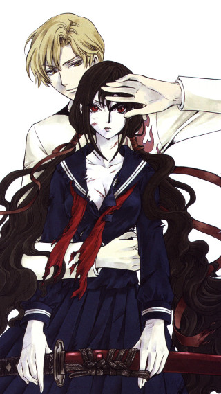 Anime couple long hair sword - their hand free wallpaper for mobile