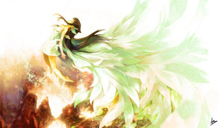 Woman green dress wings flying - chen chun free wallpaper