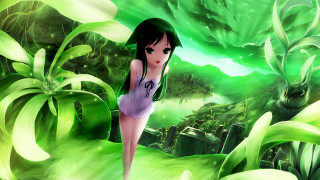 Girl white dress walking green - a green forest free wallpaper