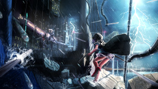 Woman futuristic city lightning bolt - a futuristic city free wallpaper
