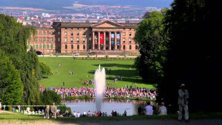 Large building fountain people standing - carel willink free wallpaper