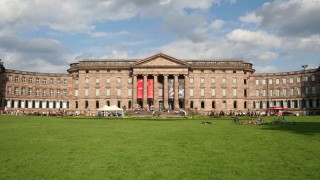 Large building lawn people walking - artgem free wallpaper