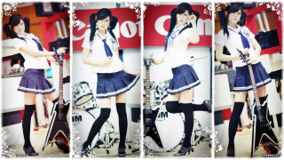 Girl school uniform guitar microphone - cosplay free wallpaper