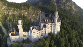 Castle forest mountain river scenery - a mountain in the background and a river free wallpaper