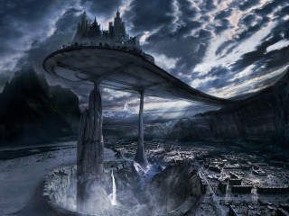 Futuristic city waterfall castle night - a futuristic city free wallpaper