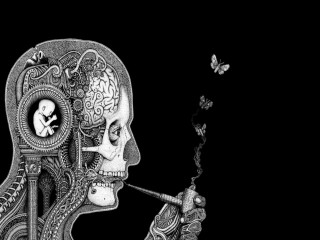 Skeleton smoking cigarette butterfly black 3 - anatomical free wallpaper