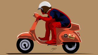 Man riding red scooter helmet - digital artwork free wallpaper
