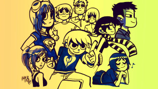 Drawing group people yellow blue - ross free wallpaper