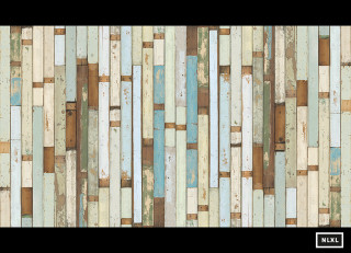 Wooden wall colorful pattern boards - a black frame free wallpaper