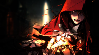 Man red hooded outfit glowing - outfit holding free wallpaper for desktop
