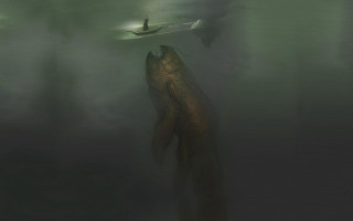 Large fish person boat swimming - chris cold free wallpaper