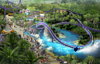 Roller coaster water park waterfall - concept design art free wallpaper