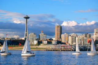 Sailboats city skyline tall buildings - sailboat free wallpaper